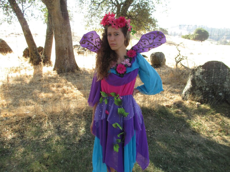 Flower Wreath Size 8 to 10 Fairy Costume Wings Wonderful Chiffon Elastic -Purple and Pink /& Turquoise -LOOK our other Costumes!