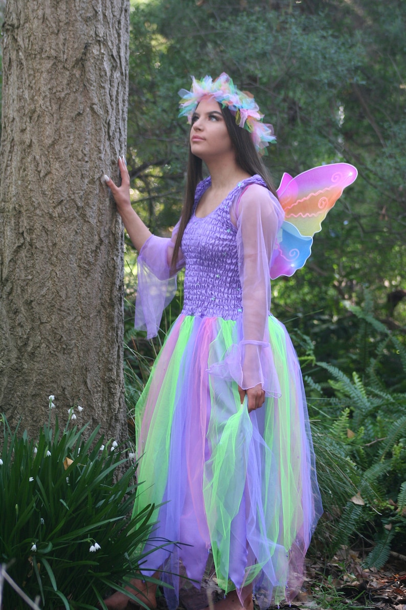 Adult Fairy Costume Plus Size Fairy /'Rainbow/' Costume with Wings and Rainbow Tulle Headpiece ~ Halloween ~ Unicorn ~ Theatre ~ Dance