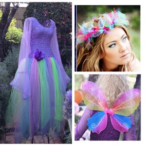 Adult Fairy Costume Plus Size Fairy /'Rainbow/' Costume with Wings and Rainbow Tulle Headpiece ~ Halloween ~ Unicorn ~ Theatre ~ Dance