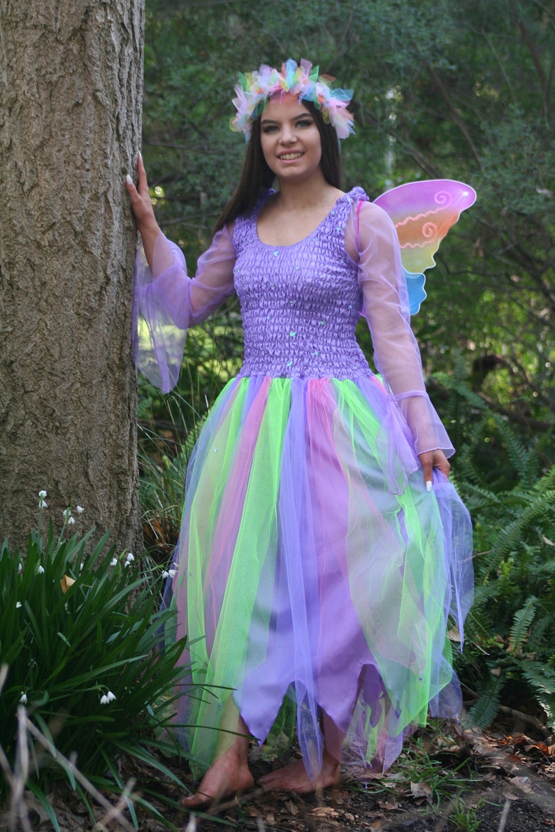 Adult Fairy Costume Plus Size Fairy /'Rainbow/' Costume with Wings and Rainbow Tulle Headpiece ~ Halloween ~ Unicorn ~ Theatre ~ Dance