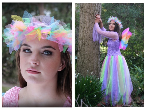 Adult Fairy Costume Plus Size   Fairy /'Rainbow/' Costume with Wings and Rainbow Tulle Headpiece ~ Halloween ~ Unicorn ~ Theatre ~ Dance