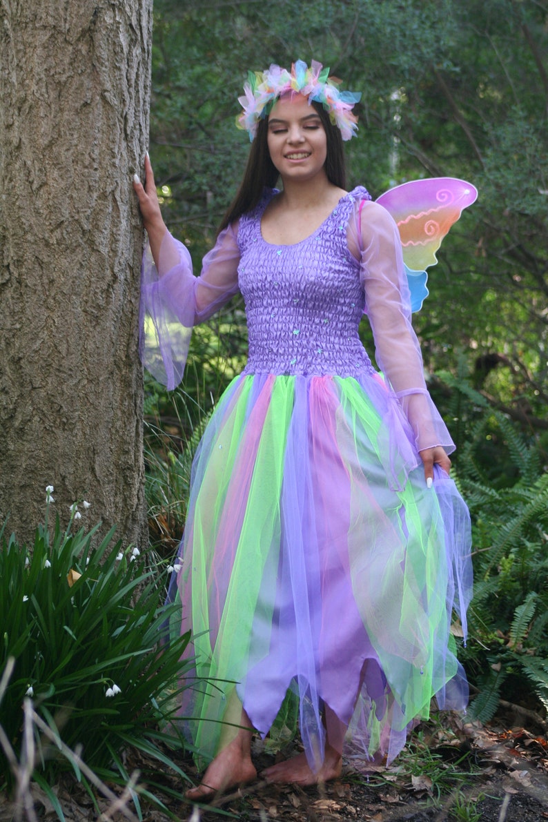 Adult Fairy Costume Plus Size Fairy /'Rainbow/' Costume with Wings and Rainbow Tulle Headpiece ~ Halloween ~ Unicorn ~ Theatre ~ Dance