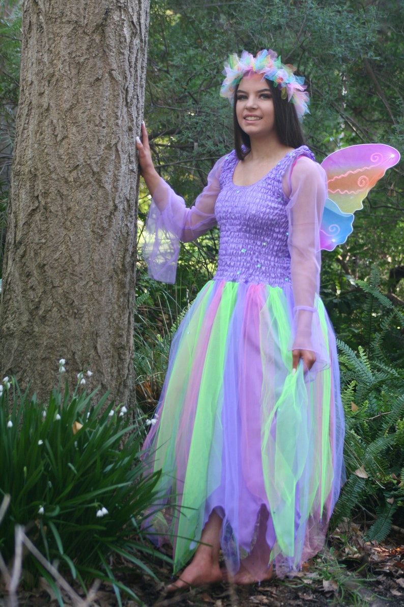 Adult Fairy Costume Plus Size Fairy /'Rainbow/' Costume with Wings and Rainbow Tulle Headpiece ~ Halloween ~ Unicorn ~ Theatre ~ Dance