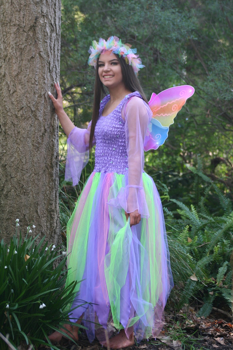 Adult Fairy Costume Plus Size Fairy /'Rainbow/' Costume with Wings and Rainbow Tulle Headpiece ~ Halloween ~ Unicorn ~ Theatre ~ Dance