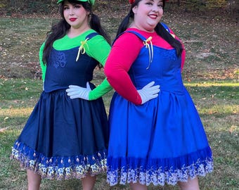 Blue Corset Skirt Set, Female Mario Luigi Costume, Steel Boning