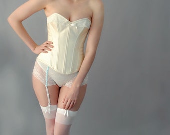 Ivory Satin Overbust Steel Boned Corset