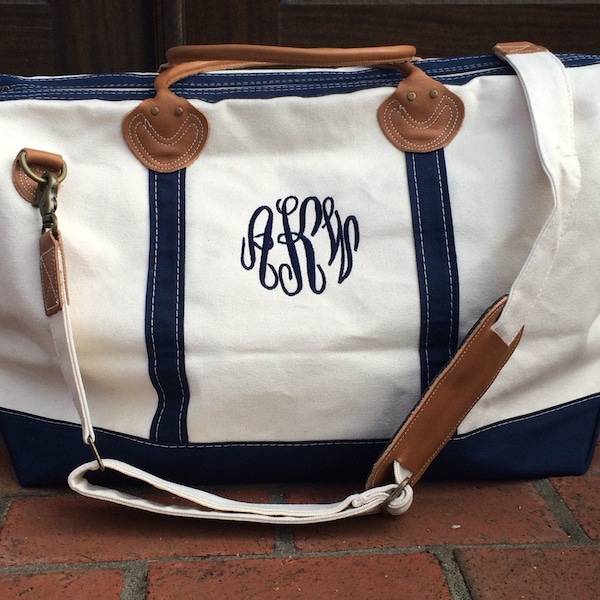 Monogrammed Weekender, Personalized Overnight Bag, Canvas Traveler, Monogram Luggage,Personalized Red Navy Brown, Father's Day Graduation