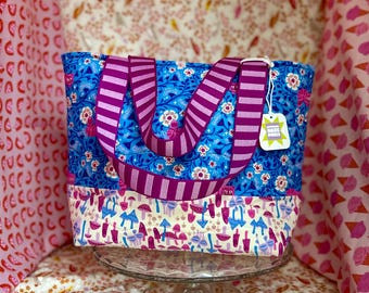 Large Blue Alice in Wonderland Quilted Tote Bag - Hello Alice by Sarah Watts for Ruby Star Society