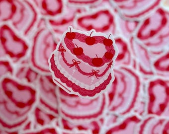Vintage Heart Shaped Cake Vinyl Sticker Illustrated Waterproof