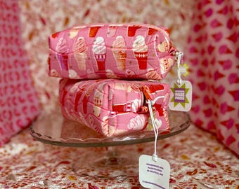 Zippered Boxy Bag - pink cones in Large and Small