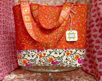 Large Orange Alice in Wonderland Quilted Tote Bag - Hello Alice by Sarah Watts for Ruby Star Society