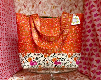 Large Orange Alice in Wonderland Quilted Tote Bag - Hello Alice by Sarah Watts for Ruby Star Society