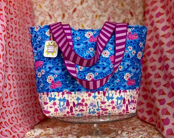 Large Blue Alice in Wonderland Quilted Tote Bag - Hello Alice by Sarah Watts for Ruby Star Society