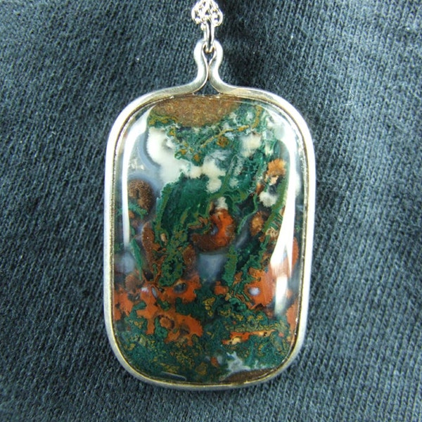 Sagenite and Moss Agate Stone Sterling Silver Necklace or Pendant 60