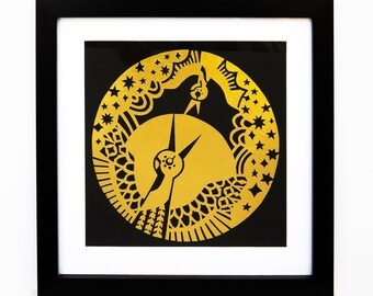 Gratitude beyond the sky - paper cut art - gold - crane (鶴) -【Made to order】【Framed】