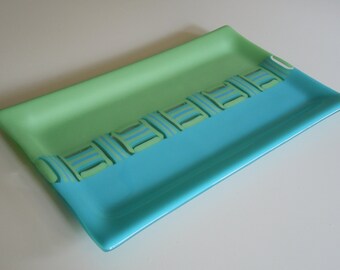 12"x8" Green and Blue Pastel Pattern Bar Geometric Platter