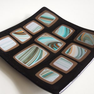 8&quot;x8&quot; plate - colorful square mosiac on black background