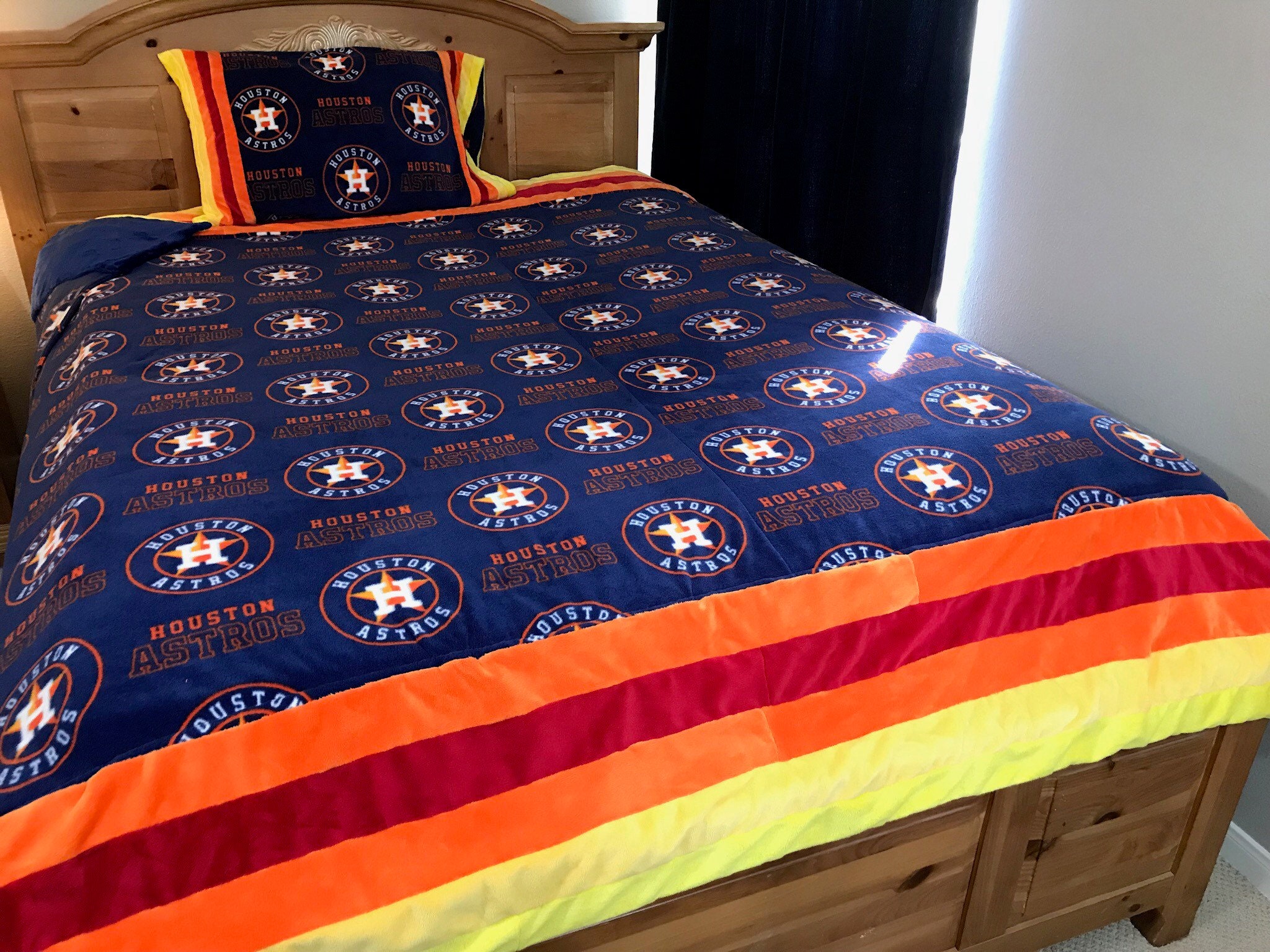 Astros Blanket With Minky Rainbow Stripes Houston World Series Baseball Champions Bedding Verlander Altuve