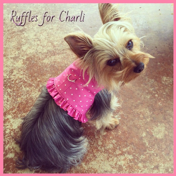 PInk Polka Dot Harness Customizable to your dogs measurements!  Size  XXS XS Small