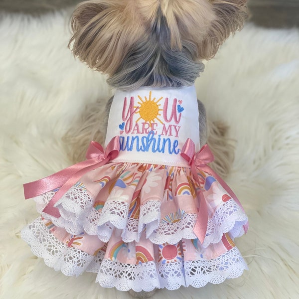 You are my Sunshine 2023 Dog Dress, Customizable to your pets measurements!! Size XXS XS and Small