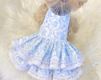 Baby blue  Floral  Dog Dress, Customizable to your pets measurements!! Size XXS XS and Small