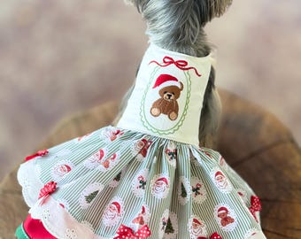 Antique vintage Christmas teddy bear Santa Dog Dres, Customizable XXS-small