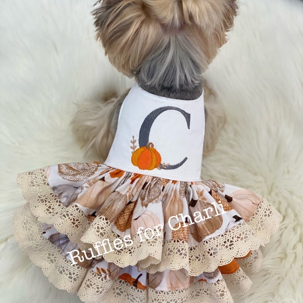 Personalized Pumpkin Dog Dress, Customizable to your pets measurements!! Size XXS XS and Small