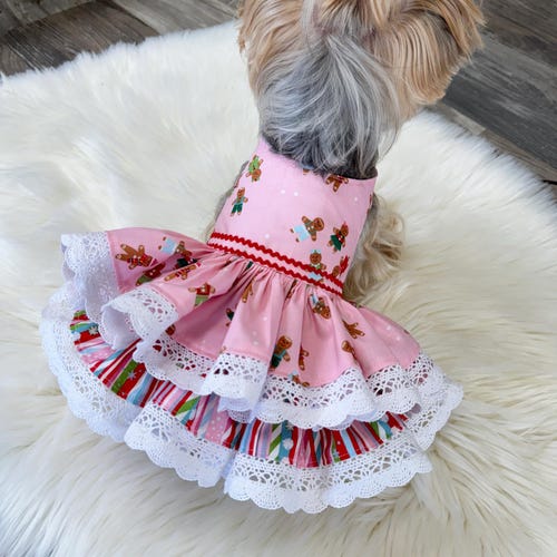 xxs dog christmas dress Gingerbread Christmas Dog Dress for Small Dogs, Pink Puppy Dress, Custom  Fit XXS–S