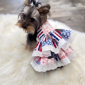 Patriotic Patchwork America Dog Dress, Customizable to your pets measurements!! Size XXS XS and Small