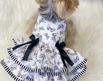 Butterfly Babe black and white  Dog Dress, Customizable to your pets measurements!! Size XXS XS and Small