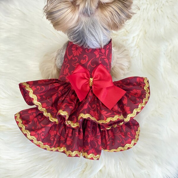 Elegant Christmas  Dog Dress, Customizable to your pets measurements!! Size XXS XS and Small