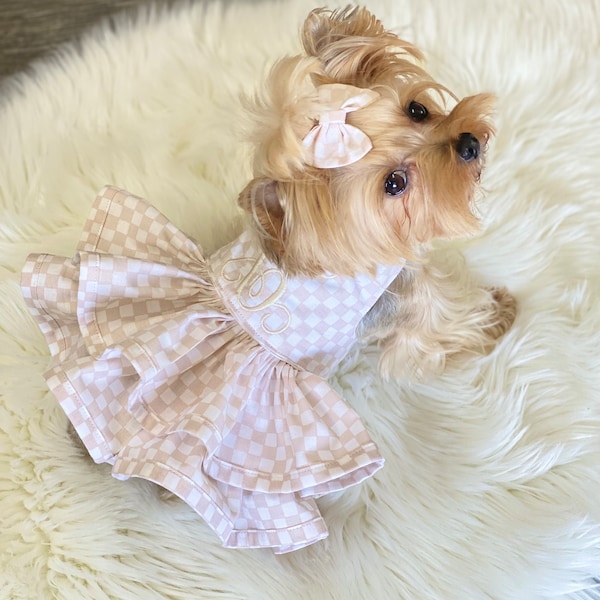 Inspired Checker Dog Dress, Customizable to your pets measurements!! Size XXS XS and Small