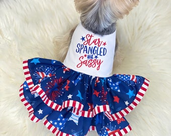 Star spangled and sassy forth of July Dog Dress, Customizable to your pets measurements!! Size XXS XS and Small