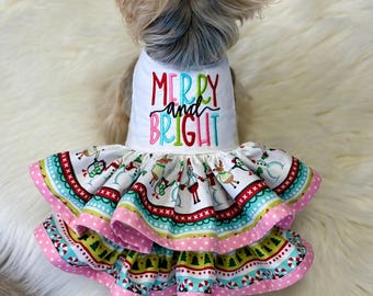Merry and Bright Christmas Dog Dress, Customizable Pet Clothing