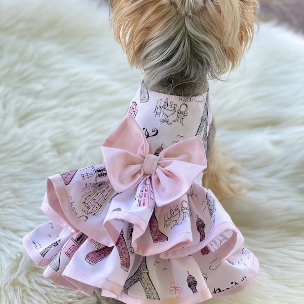 Paris Dog Dress, Customizable to your pets measurements!! Size XXS XS and Small