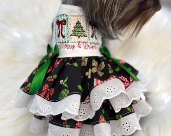 Christmas Ribbon Dog Dress, Coquette Holiday Pet Outfit, Custom Fit