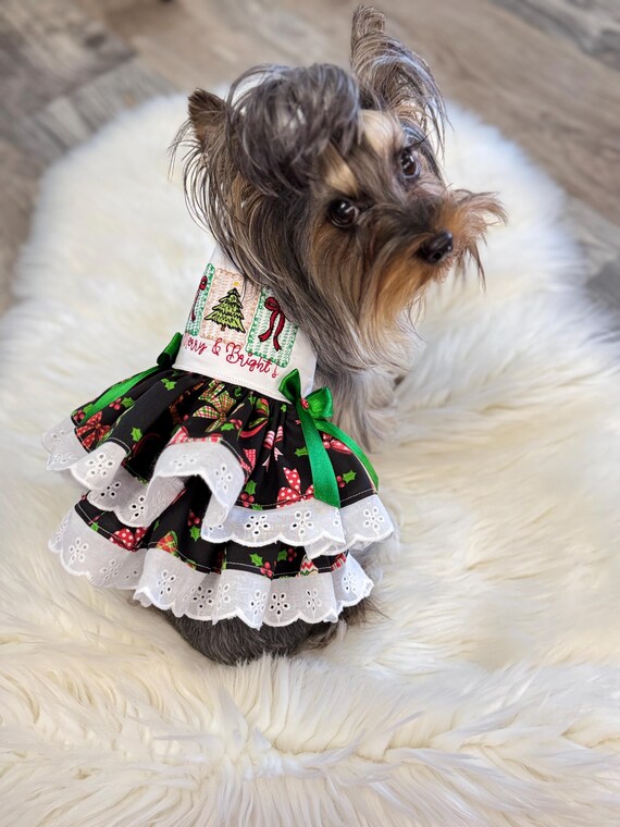 christmas dress for small dogs Christmas Ribbon Dog Dress, Coquette Holiday Pet Outfit, Custom Fit