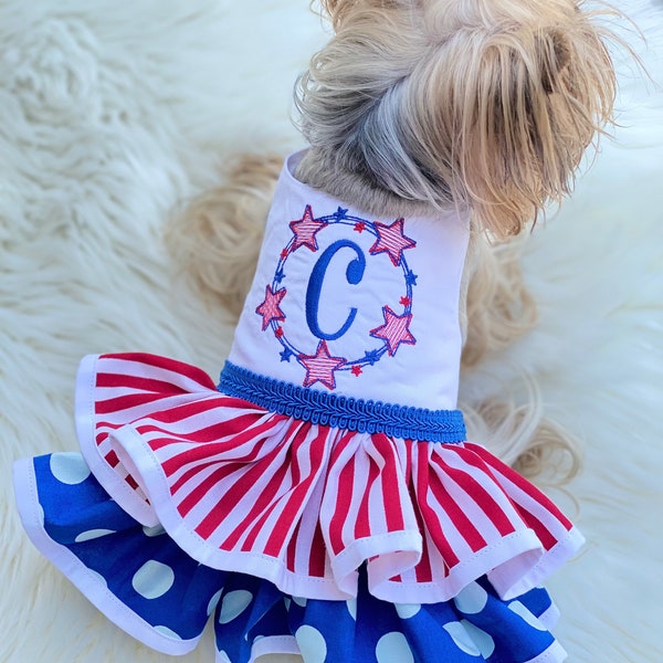 Stars and Stripes Dog Dress, Customizable to your pets measurements!! Size XXS XS and Small