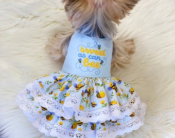 Bumble Bee sweet as can BEE spring  Dog Dress, Customizable to your pets measurements!! Size XXS XS and Small