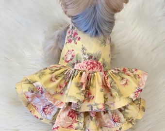 Soft Roses Floral Spring Dog Dress, Customizable to your pets measurements!! Size XXS XS and Small