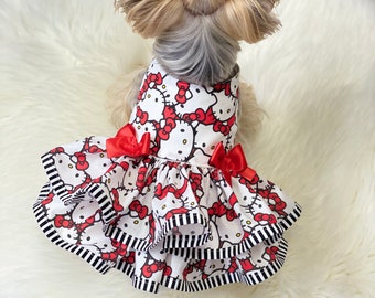 Lovely Kitty  Dog Dress, Customizable to your pets measurements!! Size XXS XS and Small
