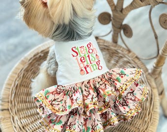 Sleigh Bells Dog Dress, Customizable Pet Clothing, Holiday Outfit