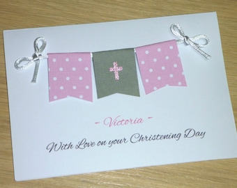 Baptism Card Personalised Handmade Christening Girl or Twins Boy