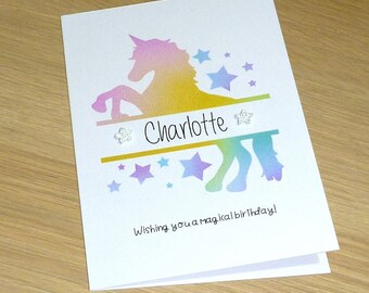 Rainbow Unicorn Birthday card - personalised - rainbow unicorn - girls birthday 2nd 3rd 4th 5th 6th 7th 8th 9th 10th- handmade greeting card