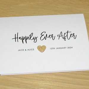 Personalised Custom Wedding Day Congratulations card - black and gold  - Happily Ever After - handmade greeting card