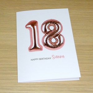 Personalised birthday card - rose gold balloons - can be any age - 1st 13th 16th 18th 21st 30th 40th 50th 60th 70th 80th 90th 99th 100th