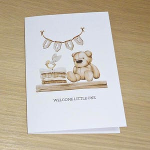 Baby card - baby boy baby girl - boho teddy bear - clothes  - neutral gender - baby shower - pampass monstera - handmade baby card