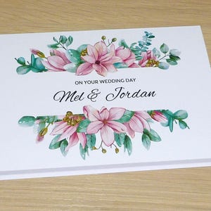 Wedding Day Congratulations card - personalised with names - magnolias  - handmade greeting card