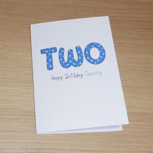 Boys 1st 2nd Birthday Card - ONE - TWO first second - blue white stars - boy girls custom made personalised handmade greeting card