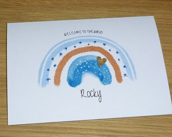 Baby Card - boy or girl congratulations card -  new baby  - boho watercolour rainbow baby card - personalised handmade greeting card
